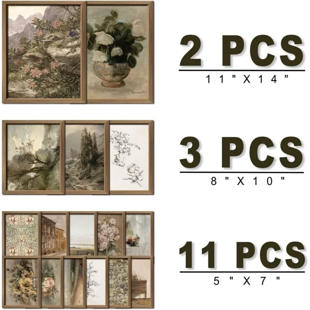 16 Pcs Framed Vintage Wall Art Decor French Country Farmhouse Gallery Frame Set